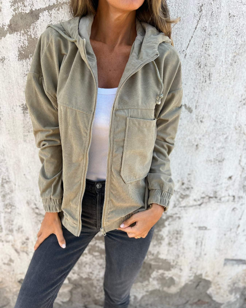 Ella™ | Manšestrová bunda s kapucí na zip