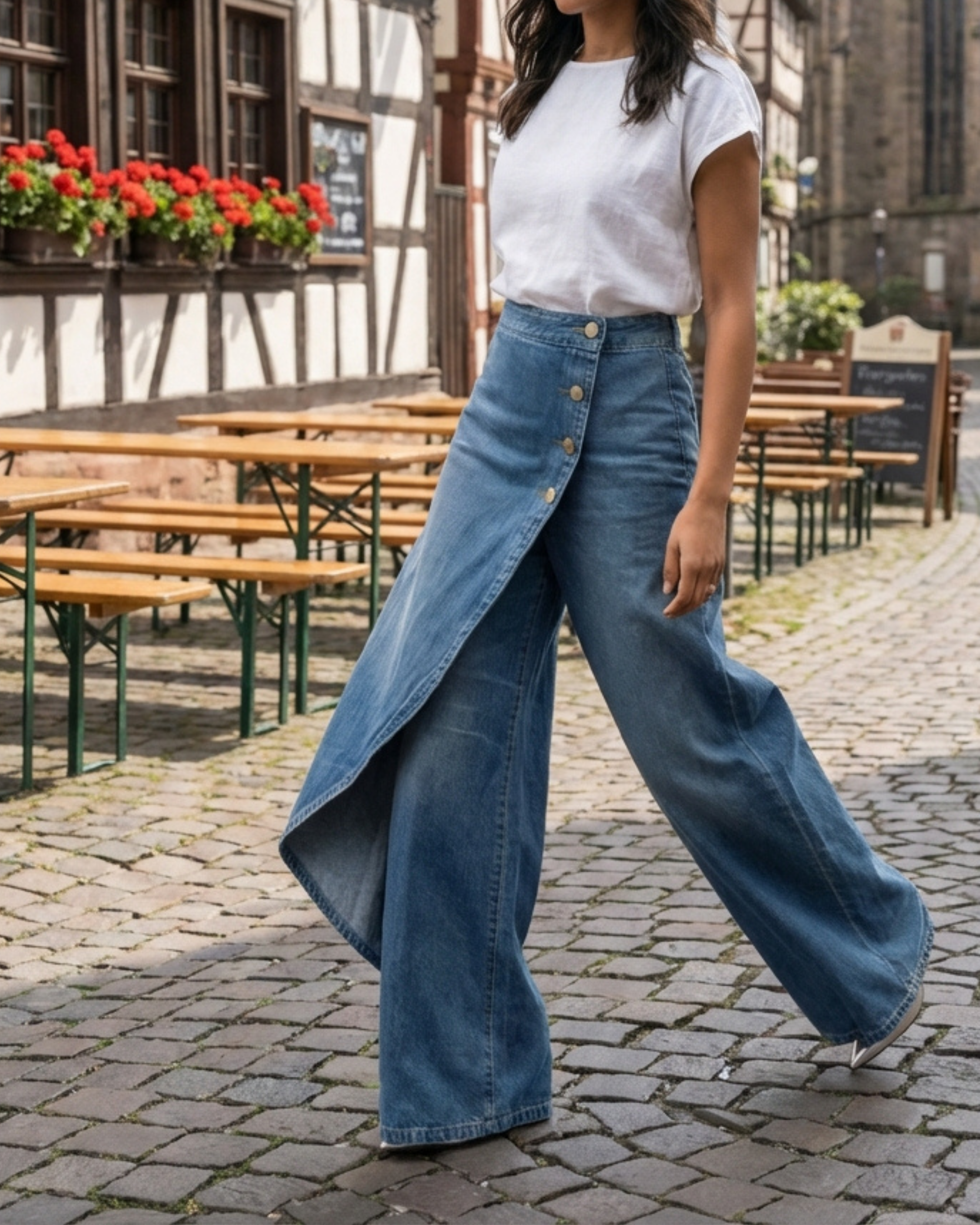 Abigail | Slim Fit Džínové Kalhoty s Překládaným Pasem