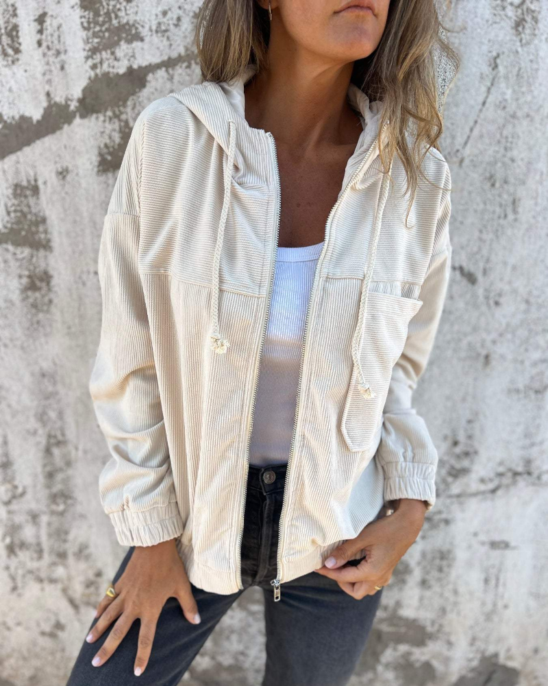 Ella™ | Manšestrová bunda s kapucí na zip